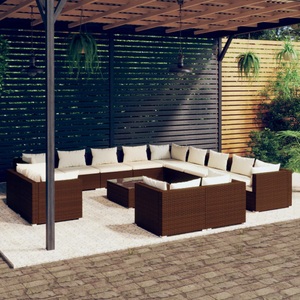 vidaXL, vidaXL 14-tlg. Garten-Lounge-Set mit Kissen Braun Poly Rattan, 