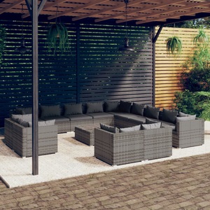 vidaXL, vidaXL 14-tlg. Garten-Lounge-Set mit Kissen Grau Poly Rattan, 