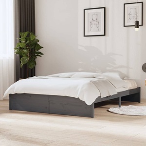vidaXL, vidaXL Massivholzbett Grau 135x190 cm 4FT6 Double