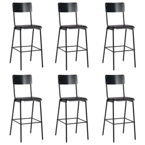 vidaXL, vidaXL Barhocker 6 Stk. Schwarz Massives Sperrholz Stahl, vidaXL Barhocker 6 Stk. Schwarz Massives Sperrholz Stahl
