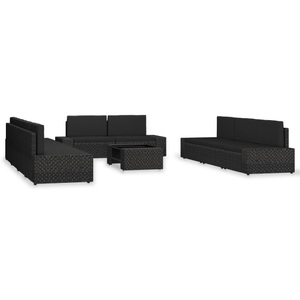 Diverse Hardware, 10-tlg. Garten-Lounge-Set Poly Rattan Schwarz