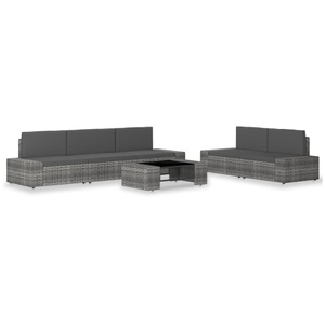 Diverse Hardware, 6-tlg. Garten-Lounge-Set Poly Rattan Grau