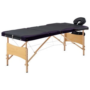 Diverse Hardware, Massagetisch Klappbar 3 Zonen Holz Schwarz und Lila, vidaXL Massagetisch Klappbar 3 Zonen Holz Schwarz und Lila