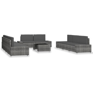 Diverse Hardware, 10-tlg. Garten-Lounge-Set Poly Rattan Grau