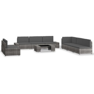 9-tlg. Garten-Lounge-Set Poly Rattan Grau