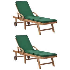 vidaXL, vidaXL Sonnenliegen mit Auflagen 2 Stk. Massivholz Teak Grün, vidaXL Sonnenliegen mit Auflagen 2 Stk. Massivholz Teak Grün