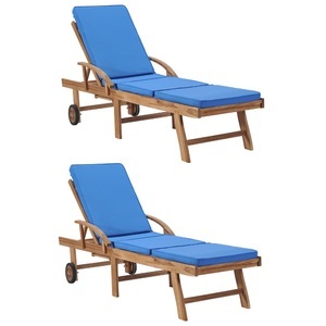 Diverse Hardware, Sonnenliegen mit Auflagen 2 Stk. Massivholz Teak Blau