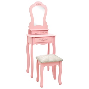 vidaXL, vidaXL Schminktisch-Set mit Hocker Rosa 50x59x136 cm Paulownia-Holz, vidaXL Schminktisch-Set mit Hocker Rosa 50x59x136 cm Paulownia-Holz