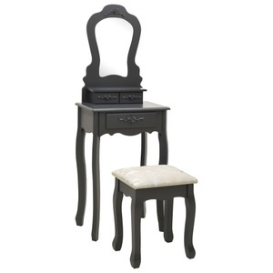 vidaXL, vidaXL Schminktisch-Set mit Hocker Grau 50x59x136 cm Paulownia-Holz, vidaXL Schminktisch-Set mit Hocker Grau 50x59x136 cm Paulownia-Holz