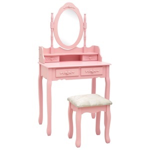 vidaXL, vidaXL Schminktisch-Set mit Hocker Rosa 75x69x140 cm Paulownia-Holz, vidaXL Schminktisch-Set mit Hocker Rosa 75x69x140 cm Paulownia-Holz