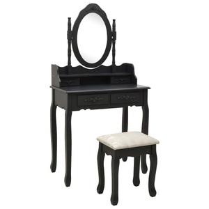 vidaXL, vidaXL Schminktisch-Set mit Hocker Schwarz 75x69x140cm Paulownia-Holz, vidaXL Schminktisch-Set mit Hocker Schwarz 75x69x140cm Paulownia-Holz