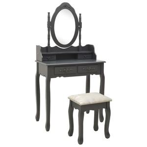 vidaXL, vidaXL Schminktisch-Set mit Hocker Grau 75x69x140 cm Paulownia-Holz, vidaXL Schminktisch-Set mit Hocker Grau 75x69x140 cm Paulownia-Holz