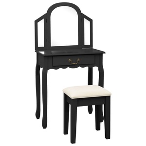 vidaXL, vidaXL Schminktisch mit Hocker Schwarz 65x36x128 cm Paulownia-Holz MDF, vidaXL Schminktisch mit Hocker Schwarz 65x36x128 cm Paulownia-Holz MDF