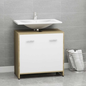 vidaXL, vidaXL Badezimmerschrank Weiß und Sonoma-Eiche 60x33x58 cm Spanplatte, 