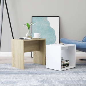vidaXL, vidaXL Couchtisch-Set Weiß Sonoma-Eiche 48 x 30 x 45 cm Spanplatte, 