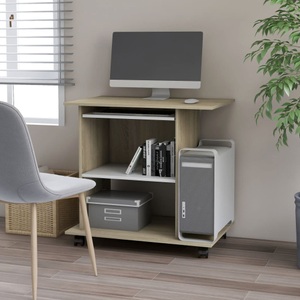 vidaXL, vidaXL PC-Tisch Weiß und Sonoma-Eiche 80×50×75 cm Spanplatte, 