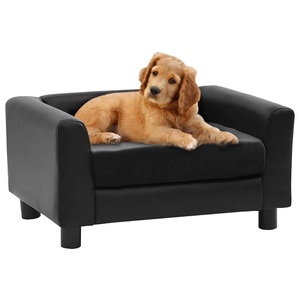 vidaXL, vidaXL Hundesofa Schwarz 60x43x30 cm Plüsch und Kunstleder, vidaXL Hundesofa Schwarz 60x43x30 cm Plüsch und Kunstleder