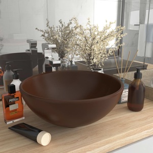 vidaXL, vidaXL Luxus-Waschbecken Rund Matt Dunkelbraun 32,5x14 cm Keramik, vidaXL Luxus-Waschbecken Rund Matt Dunkelbraun 32,5x14 cm Keramik