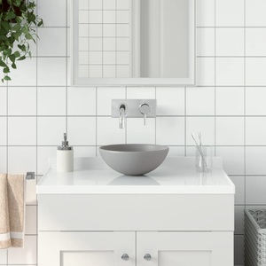vidaXL, vidaXL Waschbecken Keramik Hellgrau Rund, vidaXL Waschbecken Keramik Hellgrau Rund