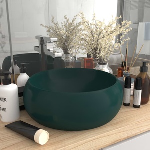 vidaXL, vidaXL Luxuriöses Waschbecken Rund Matt Dunkelgrün 40x15 cm Keramik, vidaXL Luxuriöses Waschbecken Rund Matt Dunkelgrün 40x15 cm Keramik