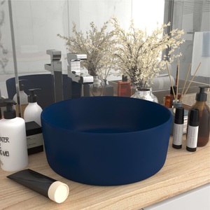 vidaXL, vidaXL Luxuriöses Waschbecken Rund Matt Dunkelblau 40x15 cm Keramik, vidaXL Luxuriöses Waschbecken Rund Matt Dunkelblau 40x15 cm Keramik
