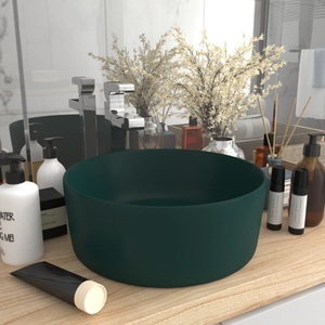vidaXL, vidaXL Luxuriöses Waschbecken Rund Matt Dunkelgrün 40x15 cm Keramik, vidaXL Luxuriöses Waschbecken Rund Matt Dunkelgrün 40x15 cm Keramik