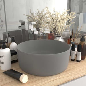 vidaXL, vidaXL Luxuriöses Waschbecken Rund Matt Hellgrau 40x15 cm Keramik, vidaXL Luxuriöses Waschbecken Rund Matt Hellgrau 40x15 cm Keramik