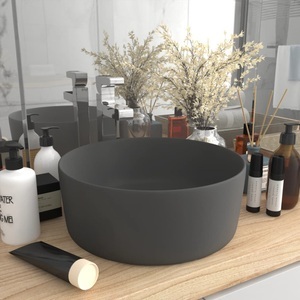vidaXL, vidaXL Luxuriöses Waschbecken Rund Matt Dunkelgrau 40x15 cm Keramik, vidaXL Luxuriöses Waschbecken Rund Matt Dunkelgrau 40x15 cm Keramik