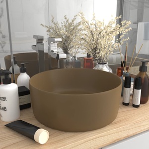 vidaXL, vidaXL Luxuriöses Waschbecken Rund Matt Creme 40x15 cm Keramik, vidaXL Luxuriöses Waschbecken Rund Matt Creme 40x15 cm Keramik