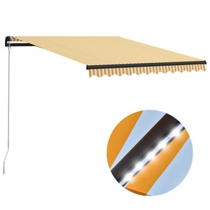 vidaXL, vidaXL Einziehbare Markise Handbetrieben mit LED 300x250 cm Gelb Weiß, vidaXL Markise Manuell Einziehbar mit LED 300x250 cm Gelb & Weiß