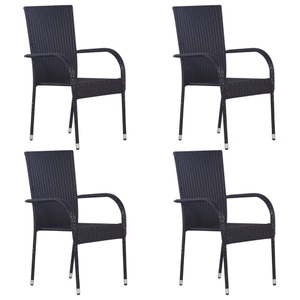 vidaXL, vidaXL Stapelbare Gartenstühle 4 Stk. Poly Rattan Schwarz, vidaXL Stapelbare Gartenstühle 4 Stk. Poly Rattan Schwarz