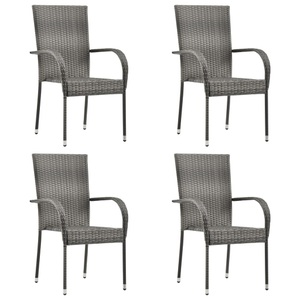 vidaXL, vidaXL Gartenstühle Stapelbar 4 Stk. Grau Poly Rattan, vidaXL Gartenstühle Stapelbar 4 Stk. Grau Poly Rattan