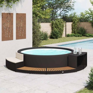 vidaXL, vidaXL Whirlpool-Umrandung Schwarz Poly Rattan und Akazienholz, vidaXL Whirlpool-Umrandung Schwarz Poly Rattan & Massivholz Akazie
