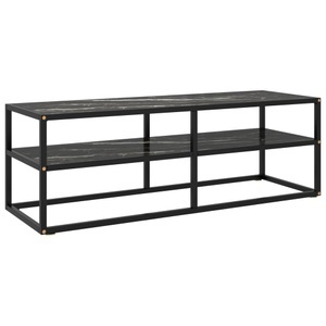 vidaXL, vidaXL TV-Schrank Schwarz mit Schwarzer Marmor-Optik Glas 120x40x40 cm, vidaXL TV-Schrank Schwarz mit Hartglas Marmor-Optik 120x40x40 cm
