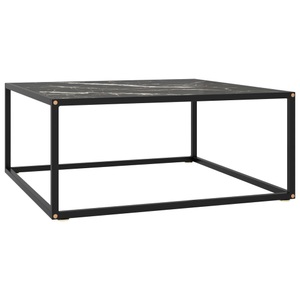 vidaXL, vidaXL Couchtisch Schwarz mit Schwarzem Glas in Marmor-Optik 80x80x35