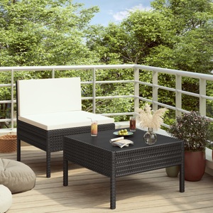 vidaXL, vidaXL 2-tlg. Garten-Lounge-Set mit Auflagen Poly Rattan Schwarz