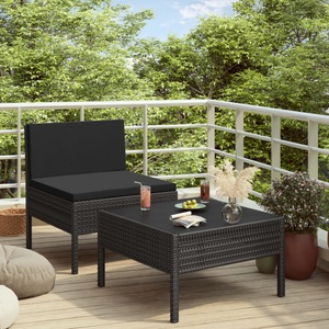 vidaXL, vidaXL 2-tlg. Garten-Lounge-Set mit Auflagen Poly Rattan Schwarz, vidaXL 2-tlg. Garten-Lounge-Set mit Auflagen Poly Rattan Schwarz