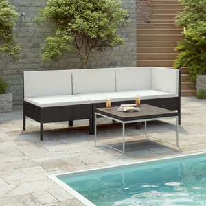 vidaXL, vidaXL 3-tlg. Garten-Lounge-Set mit Auflagen Poly Rattan Schwarz, vidaXL 3-tlg. Garten-Lounge-Set mit Auflagen Poly Rattan Schwarz