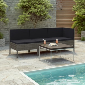 vidaXL, vidaXL 3-tlg. Garten-Lounge-Set mit Auflagen Poly Rattan Grau, vidaXL 3-tlg. Garten-Lounge-Set mit Auflagen Poly Rattan Grau