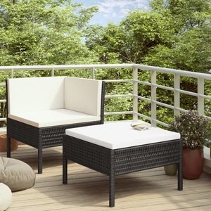 vidaXL, vidaXL 2-tlg. Garten-Lounge-Set mit Auflagen Poly Rattan Schwarz