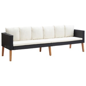 vidaXL, vidaXL 3-Sitzer-Gartensofa mit Auflagen Poly Rattan Schwarz, vidaXL 3-Sitzer-Gartensofa mit Auflagen Poly Rattan Schwarz