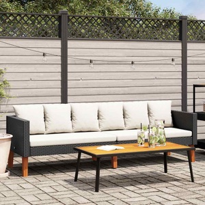 vidaXL, vidaXL 3-Sitzer-Gartensofa mit Auflagen Poly Rattan Schwarz
