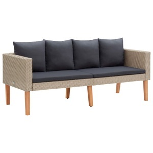 vidaXL, vidaXL 2-Sitzer-Gartensofa mit Auflagen Poly Rattan Beige, vidaXL 2-Sitzer-Gartensofa mit Auflagen Poly Rattan Beige
