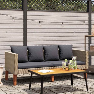 vidaXL, vidaXL 2-Sitzer-Gartensofa mit Auflagen Poly Rattan Beige