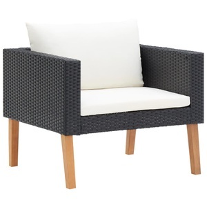 vidaXL, vidaXL 1-Sitzer-Gartensofa mit Auflagen Poly Rattan Schwarz, vidaXL 1-Sitzer-Gartensofa mit Auflagen Poly Rattan Schwarz