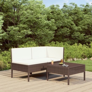 vidaXL, vidaXL 3-tlg. Garten-Lounge-Set mit Auflagen Poly Rattan Braun