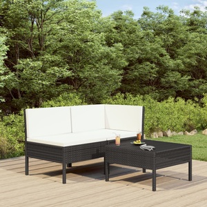 vidaXL, vidaXL 3-tlg. Garten-Lounge-Set mit Auflagen Poly Rattan Schwarz, vidaXL 3-tlg. Garten-Lounge-Set mit Auflagen Poly Rattan Schwarz