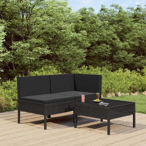vidaXL, vidaXL 3-tlg. Garten-Lounge-Set mit Auflagen Poly Rattan Schwarz