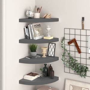 vidaXL, vidaXL Eck-Schweberegale 4 Stk. Hochglanz-Grau 35x35x3,8 cm MDF, vidaXL Eck-Schweberegale 4 Stk. Hochglanz-Grau 35x35x3,8 cm MDF