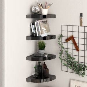 vidaXL, vidaXL Eck-Schweberegale 4 Stk. Hochglanz-Schwarz 25x25x3,8 cm MDF, vidaXL Eck-Schweberegale 4 Stk. Hochglanz-Schwarz 25x25x3,8 cm MDF